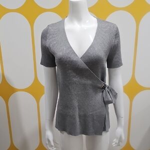 Capsule Wardrobe Gray Knit Wrap Top With Tie Side Waist Office Classic Size L